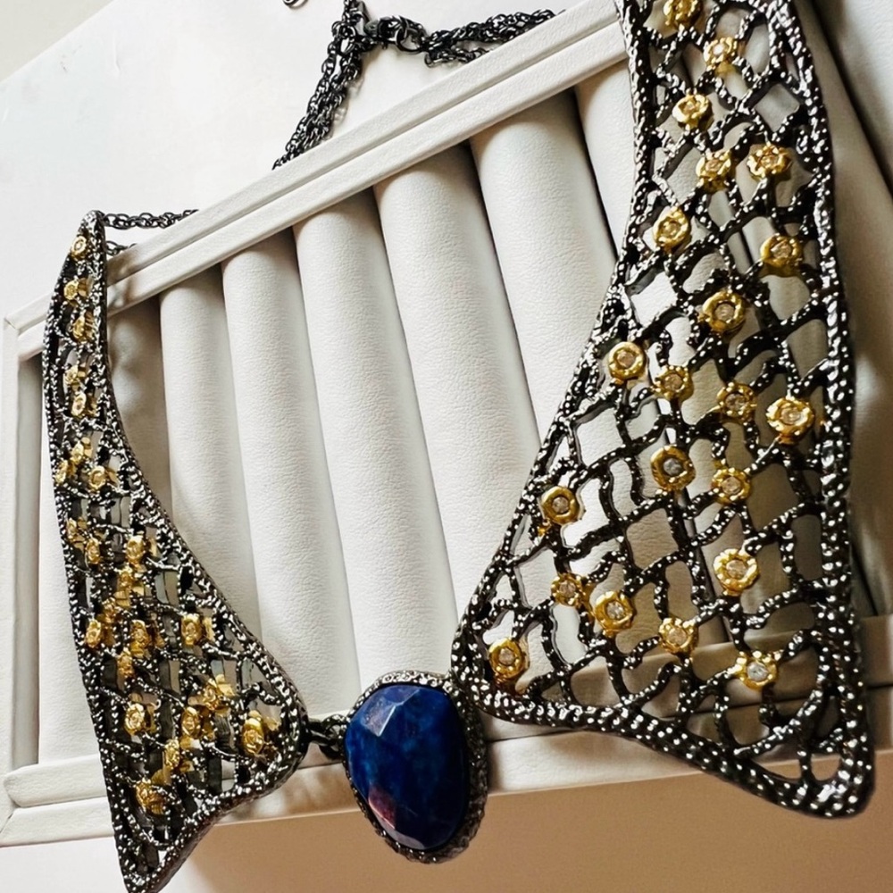 $195 Alexis Bittar Multi-tone Blue Stone Collar Necklace